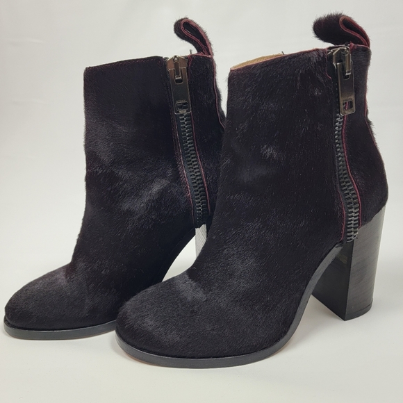 Diesel Women Block Heel Burgundy Cow Leather Zip Up Around Round Toe Ankle Boots - Picture 4 of 12